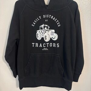 Black Tractor Print Kids Hoodie